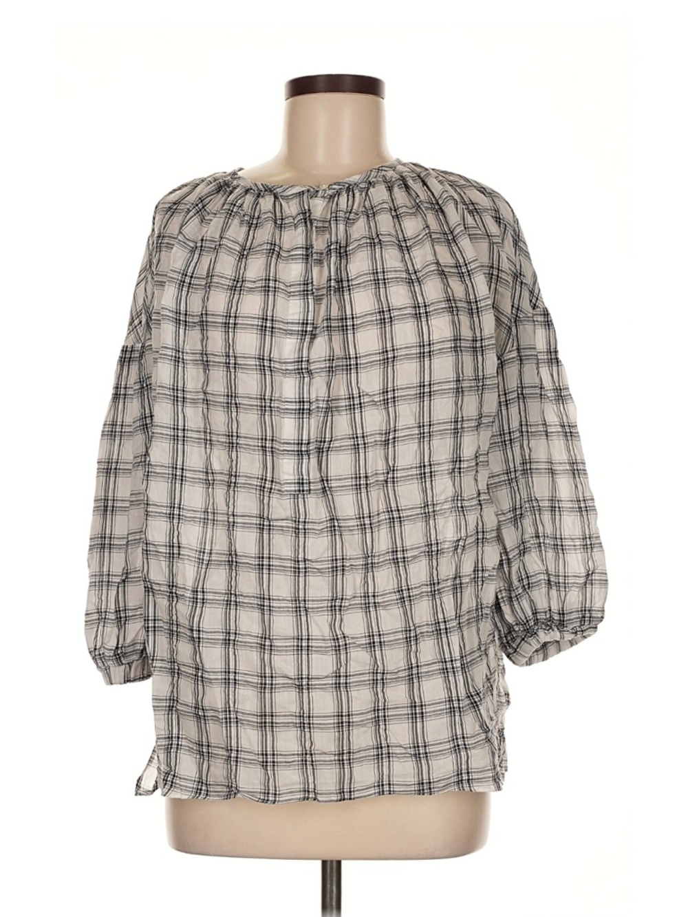 Relaxed Checked Peasant Tunic - White/Black